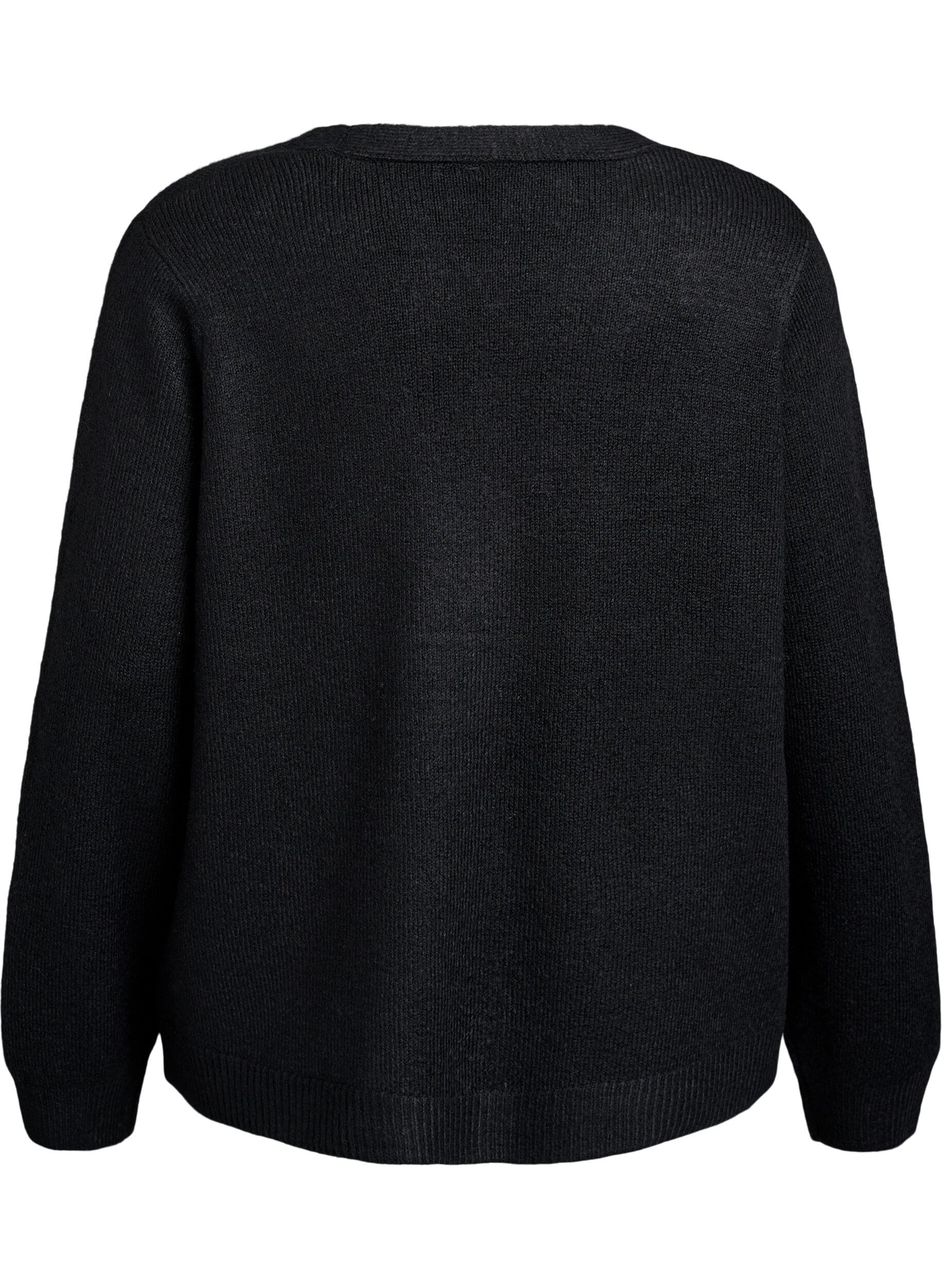 Zizzifashion Knitted cardigan with pearl buttons, Black, Packshot image number 1