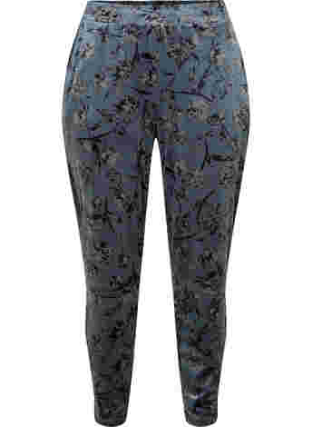 Floral print velour trousers with pockets