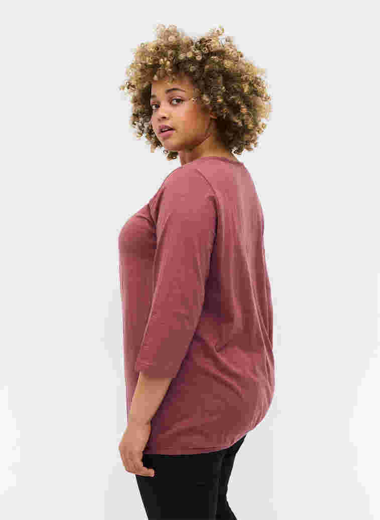 Solid-coloured, 3/4-sleeves cotton blouse, Rose Brown, Model image number 1