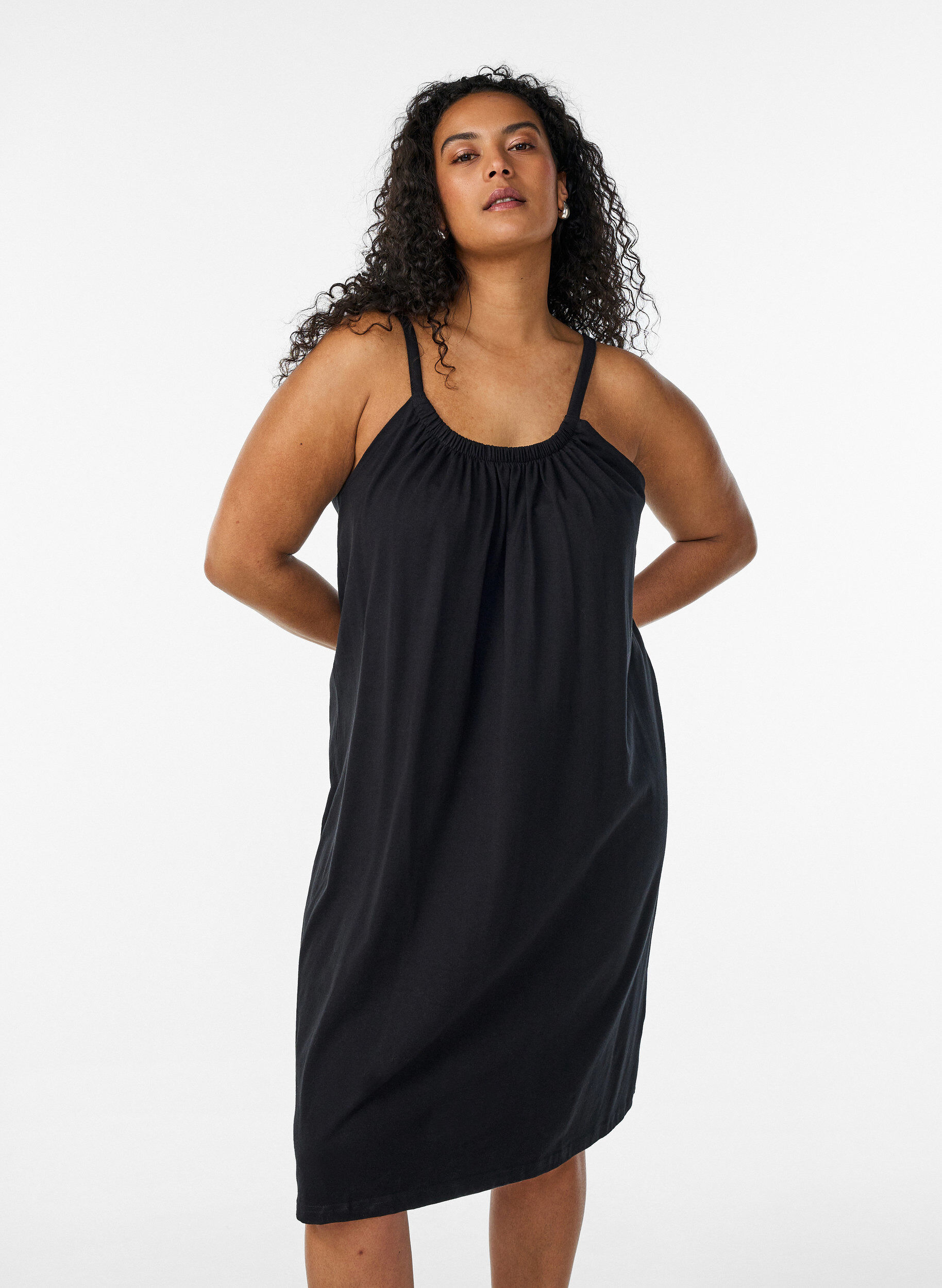 ZizzifashionKnee-length strap dress in organic cotton, Black, Model image number 0