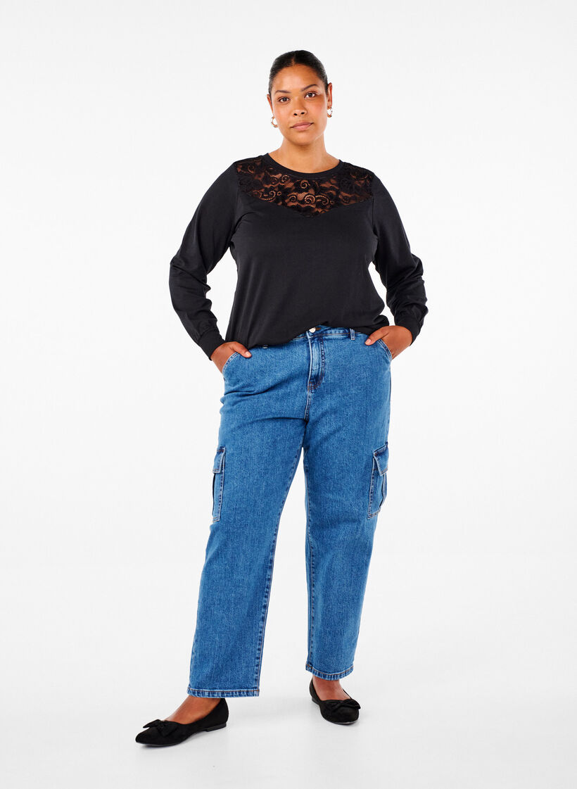 Sweatshirt with lace details, Black, Model image number 2