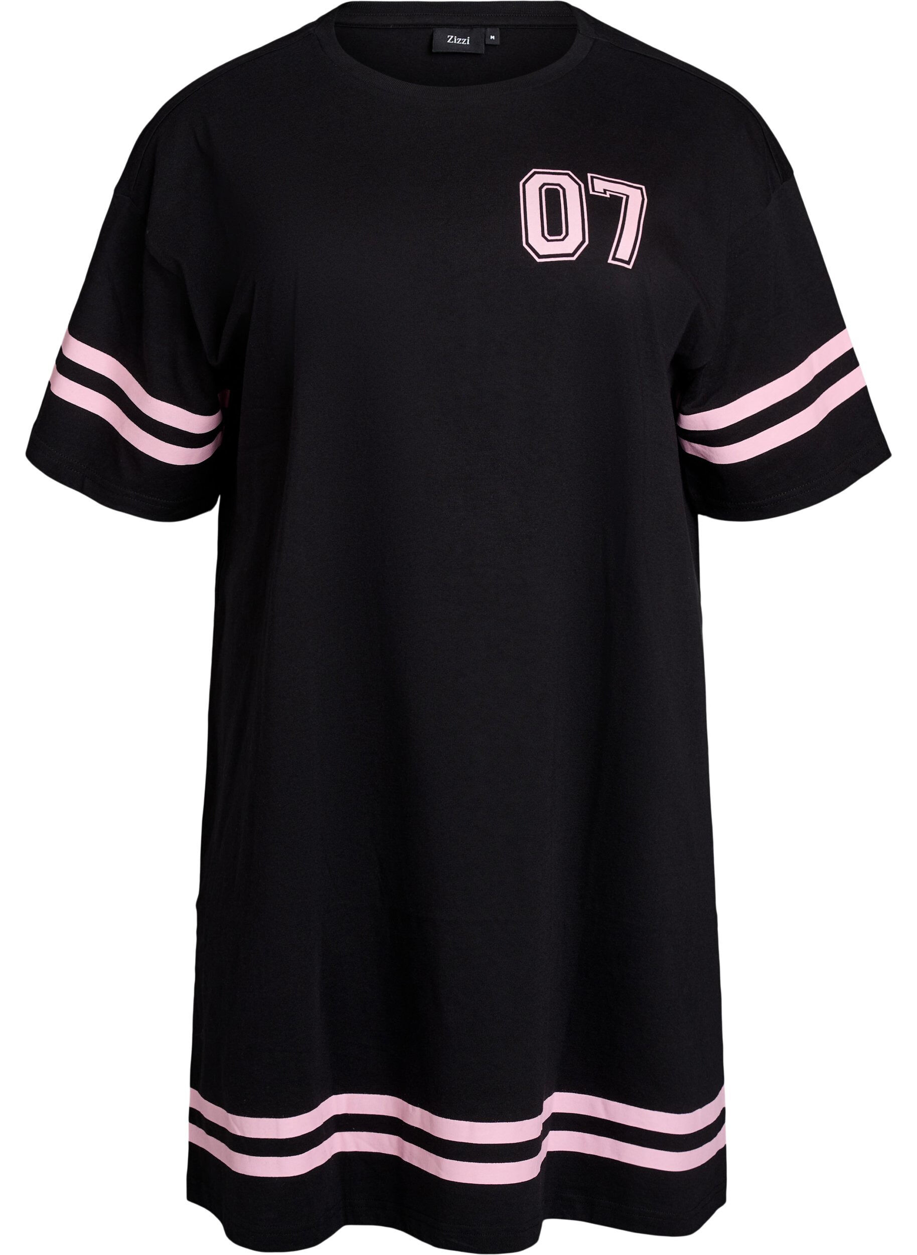 Zizzifashion Short T-shirt dress with sporty details, Black, Packshot image number 0