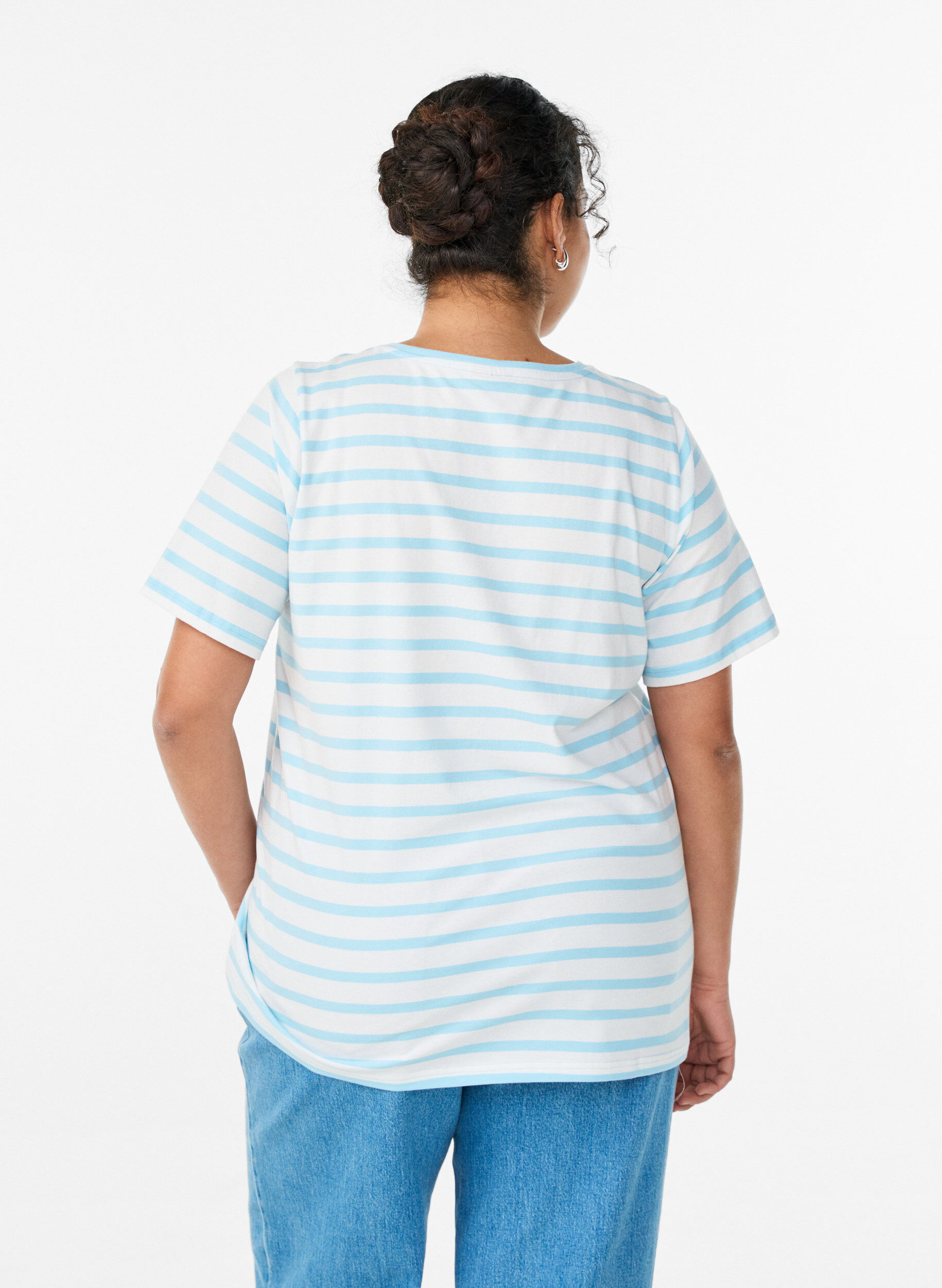 Zizzifashion Striped T-shirt in organic cotton, Light Blue, Model image number 2