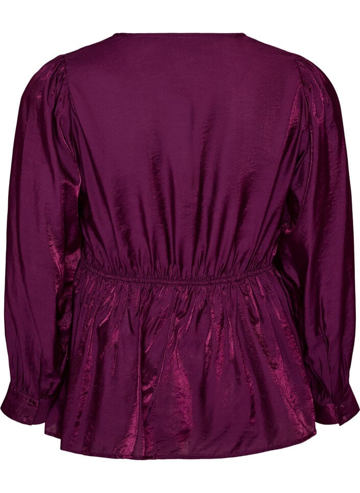 Shiny viscose blouse with peplum effect, Purple, Packshot image number 1