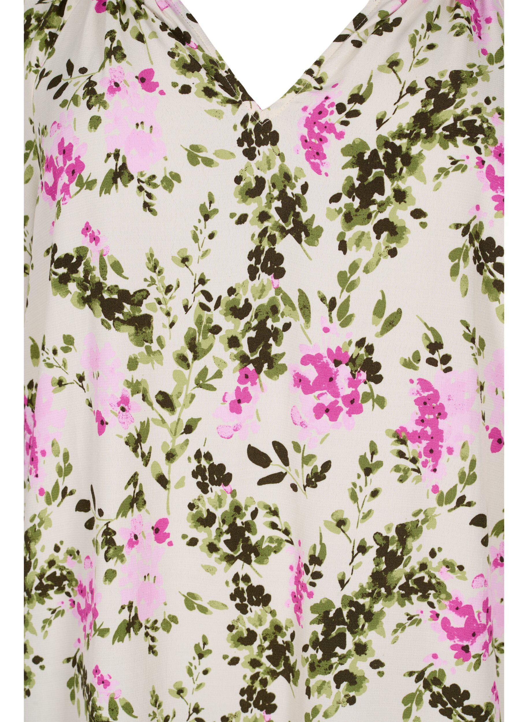 Zizzifashion Viscose blouse with short sleeves, Green Pink AOP, Packshot image number 2