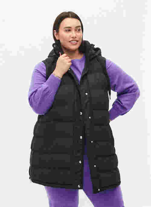 Long vest with hood and button closure