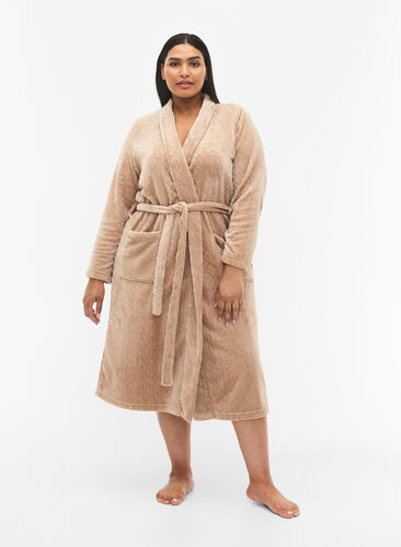 Dressing gown with pockets, Natural, Model image number 2