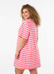 Long oversized striped T-shirt in organic cotton, Pink, Model image number 2