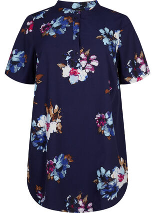 FLASH - Floral tunic with short sleeves, Big Blue Flower, Packshot image number 0