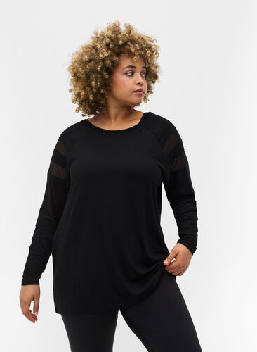 Sports blouse with mesh, Black, Model image number 0