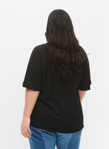 Short-sleeved blouse with an A-shape, Black, Model image number 1
