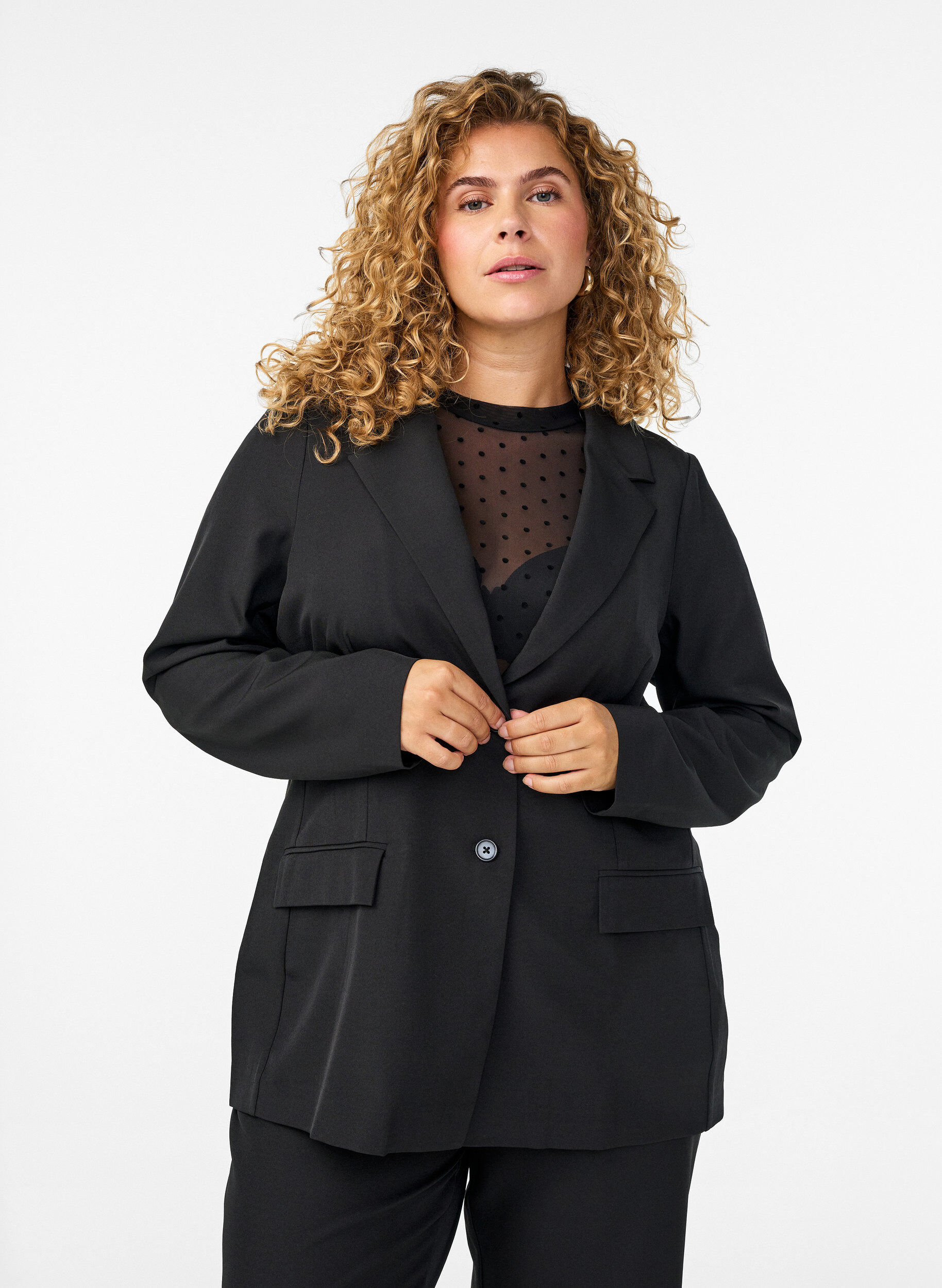Blazer with pockets and slits, Black, Model