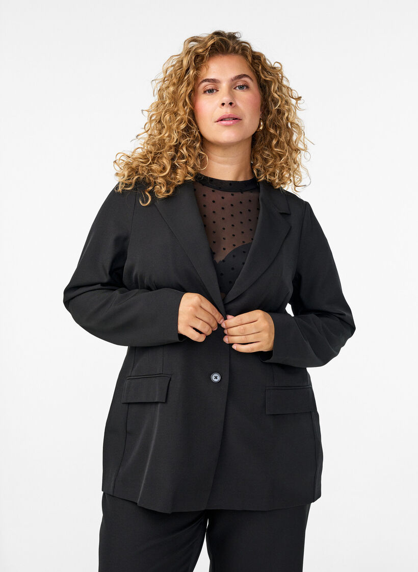 Blazer with pockets and slits, Black, Model image number 0