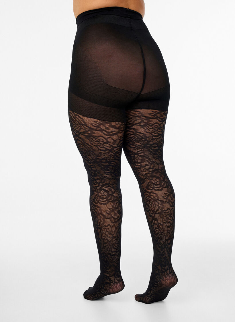 70 denier push-up tights with rose pattern, Black, Model image number 1