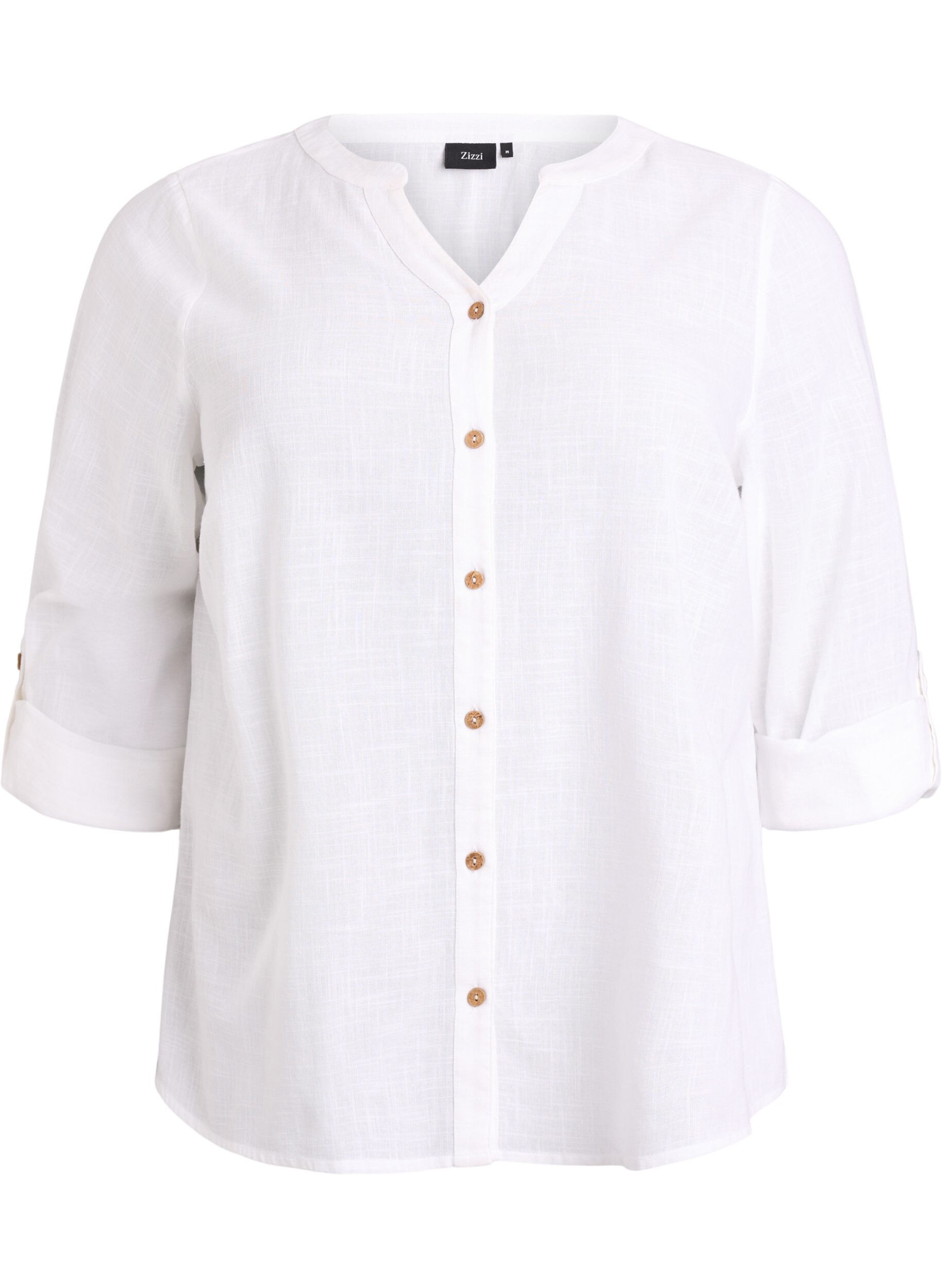 Zizzifashion Cotton shirt blouse with V-neck, White, Packshot image number 0