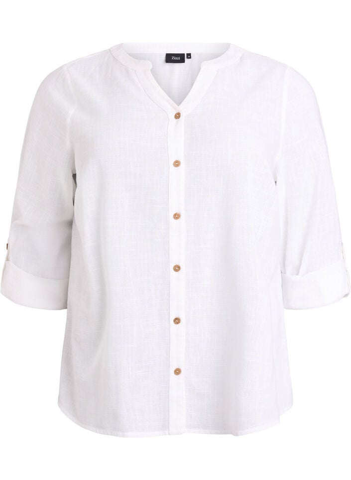 Cotton shirt blouse with V-neck, White, Packshot image number 0