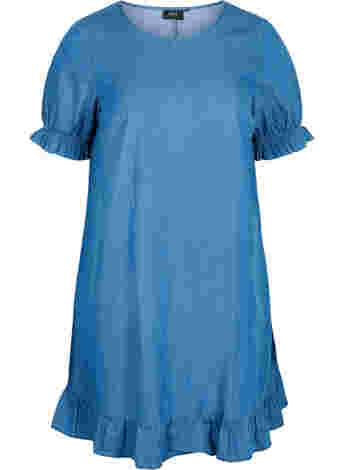 Short-sleeved denim dress in cotton