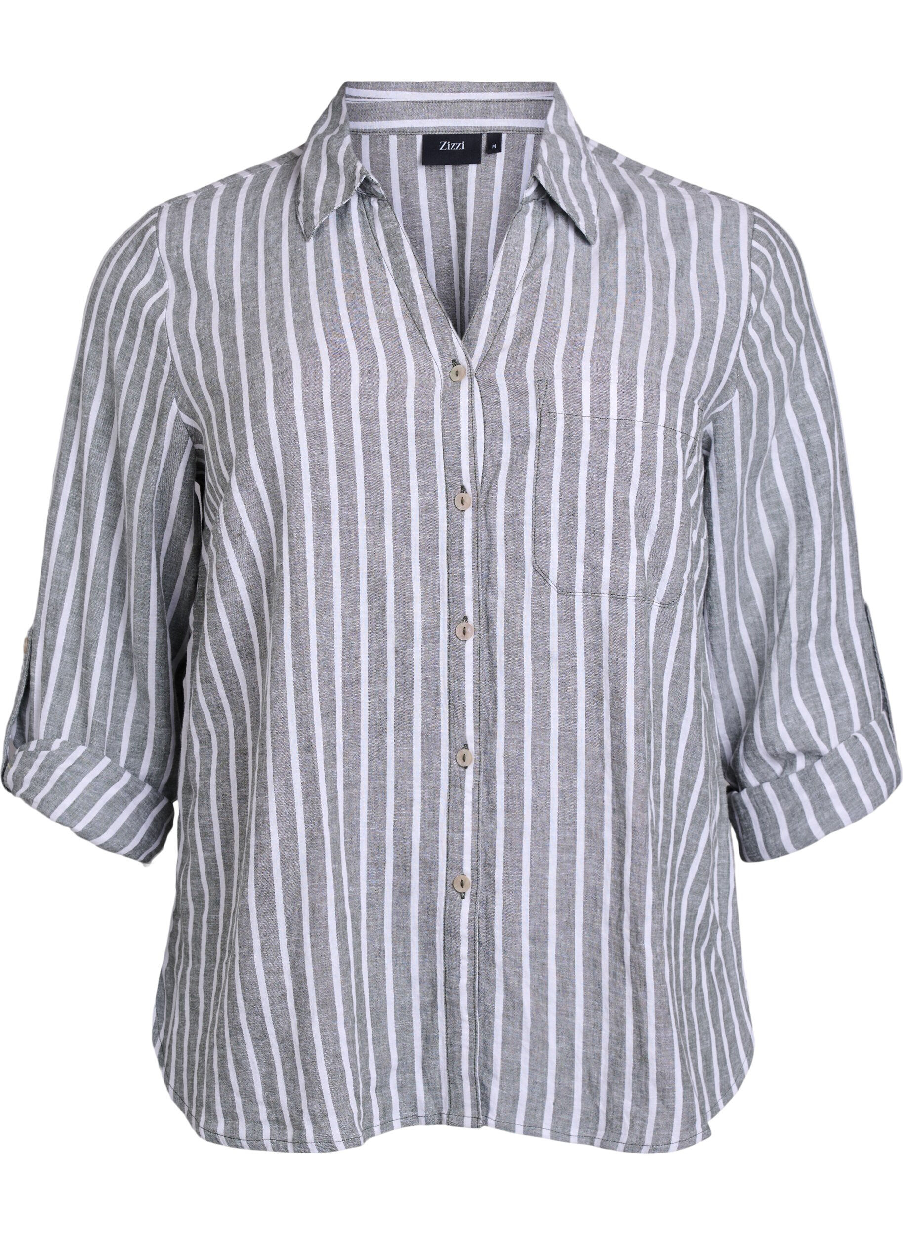 Zizzifashion Shirt in linen and viscose with 3/4 sleeves, Green, Packshot image number 0