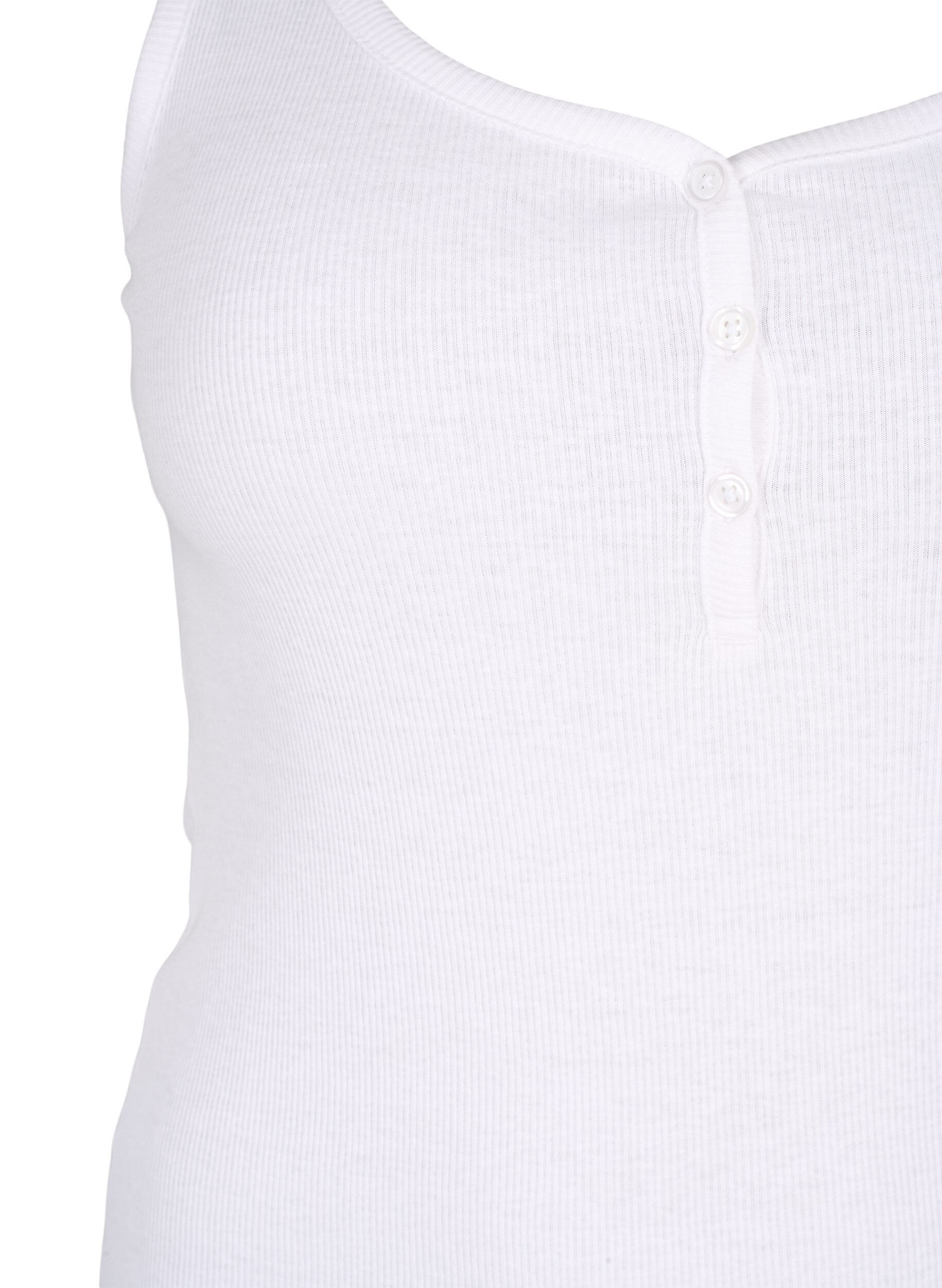 Zizzifashion Rib tank top with buttons, Bright White, Packshot image number 2