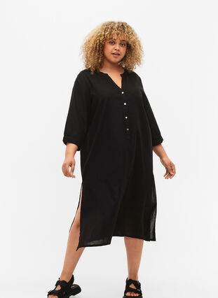 Long shirt dress with 3/4 sleeves, Black, Model image number 2