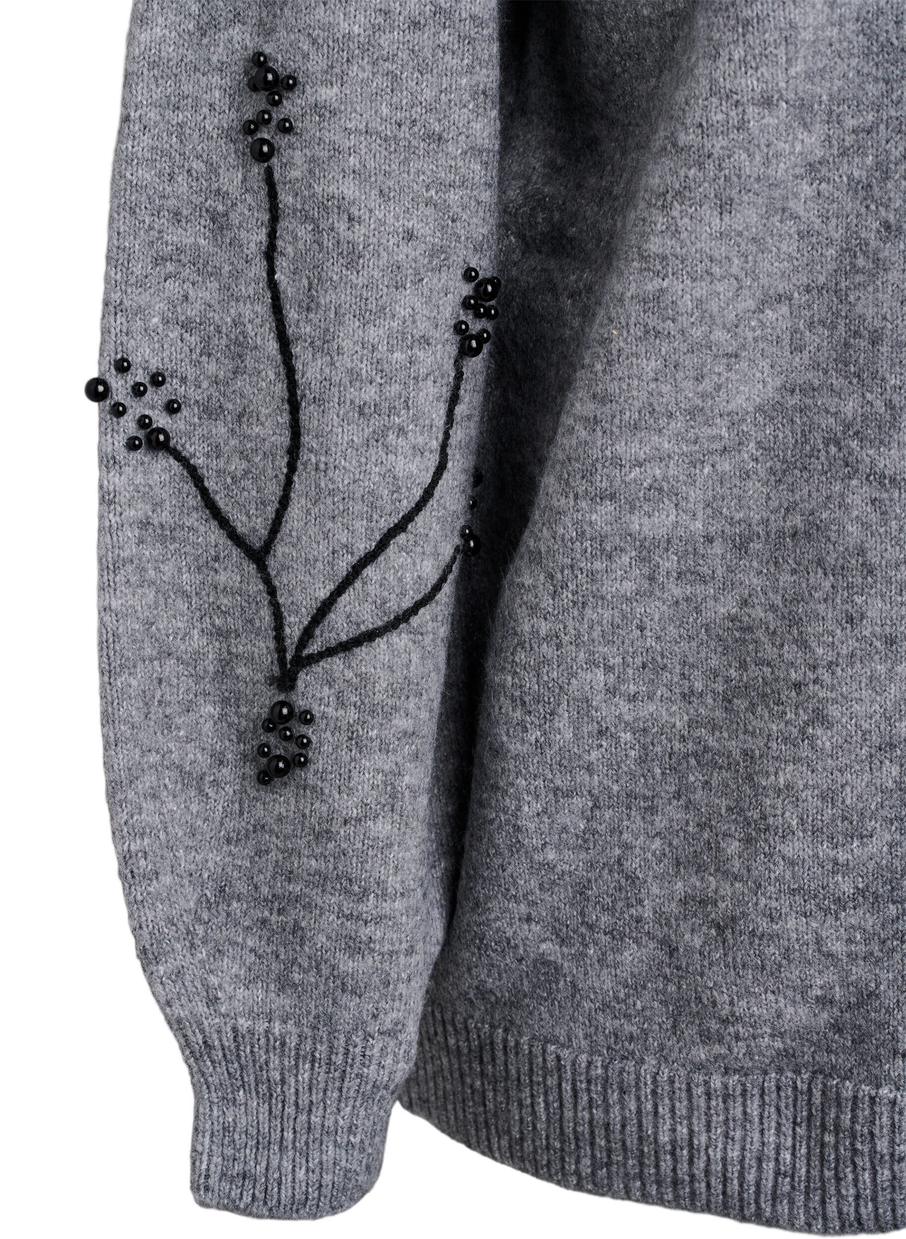 Zizzifashion Jumper with pearl embroidery, Grey, Packshot image number 3