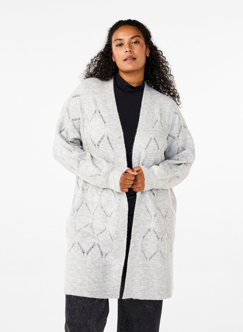 Long sleeve knitted cardigan, Light Grey Melange, Model image number 0