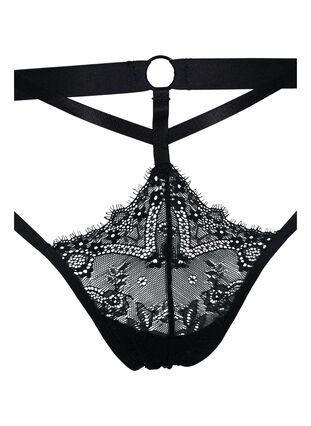 Thong with string details and lace, Black, Packshot image number 2