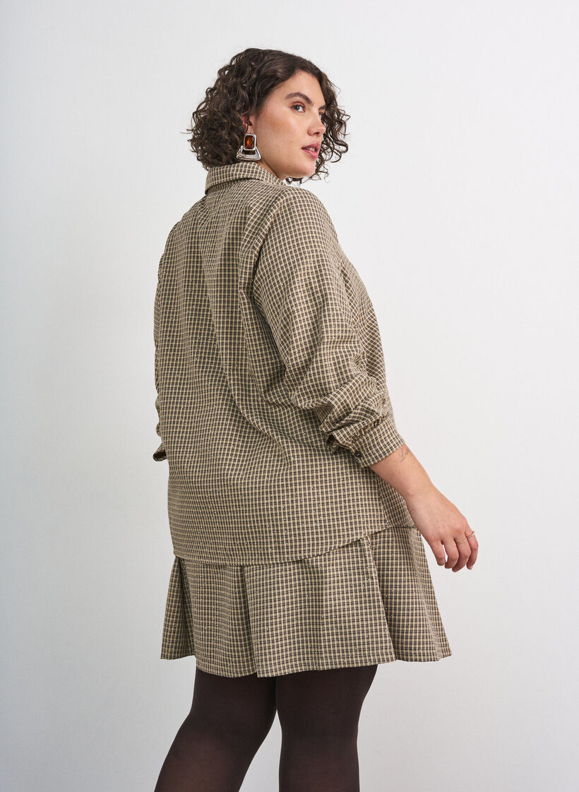 Shirt with small check pattern and rhinestones, Brown, Model image number 2