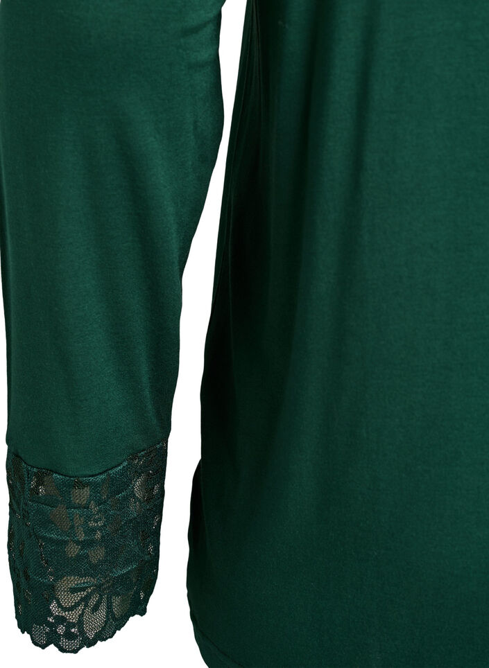 Long-sleeved pyjama top with lace details, Green, Packshot image number 3