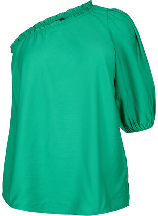 One-shoulder blouse in viscose, Deep Mint, Packshot image number 0