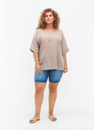 Short-sleeved blouse in 100% linen, Sand, Model image number 2