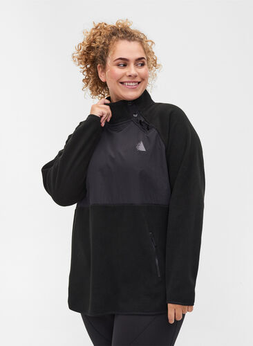 Fleece jacket with buttons and pockets, Black, Model image number 0