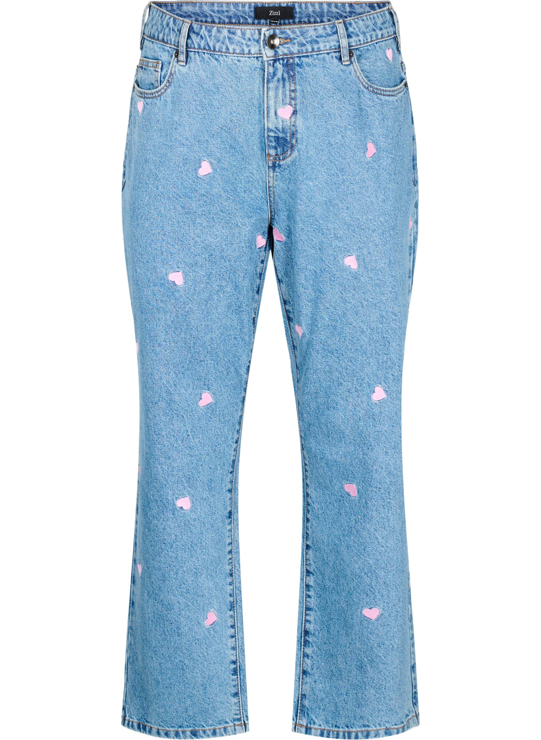 Zizzifashion High-waisted Gemma jeans with hearts, Blue, Packshot image number 0