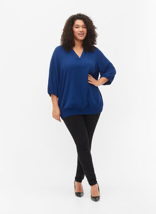 Blouse with smock and 3/4 sleeves, Blue Depths, Model image number 2
