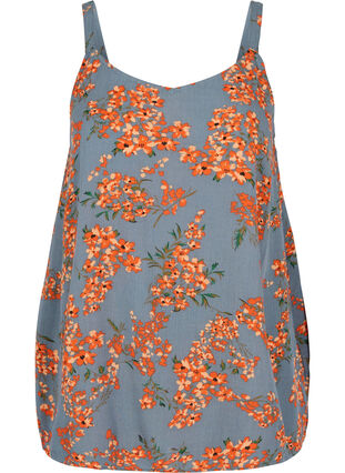 Printed viscose top with an A-line cut, Balsam Green Flower, Packshot image number 0