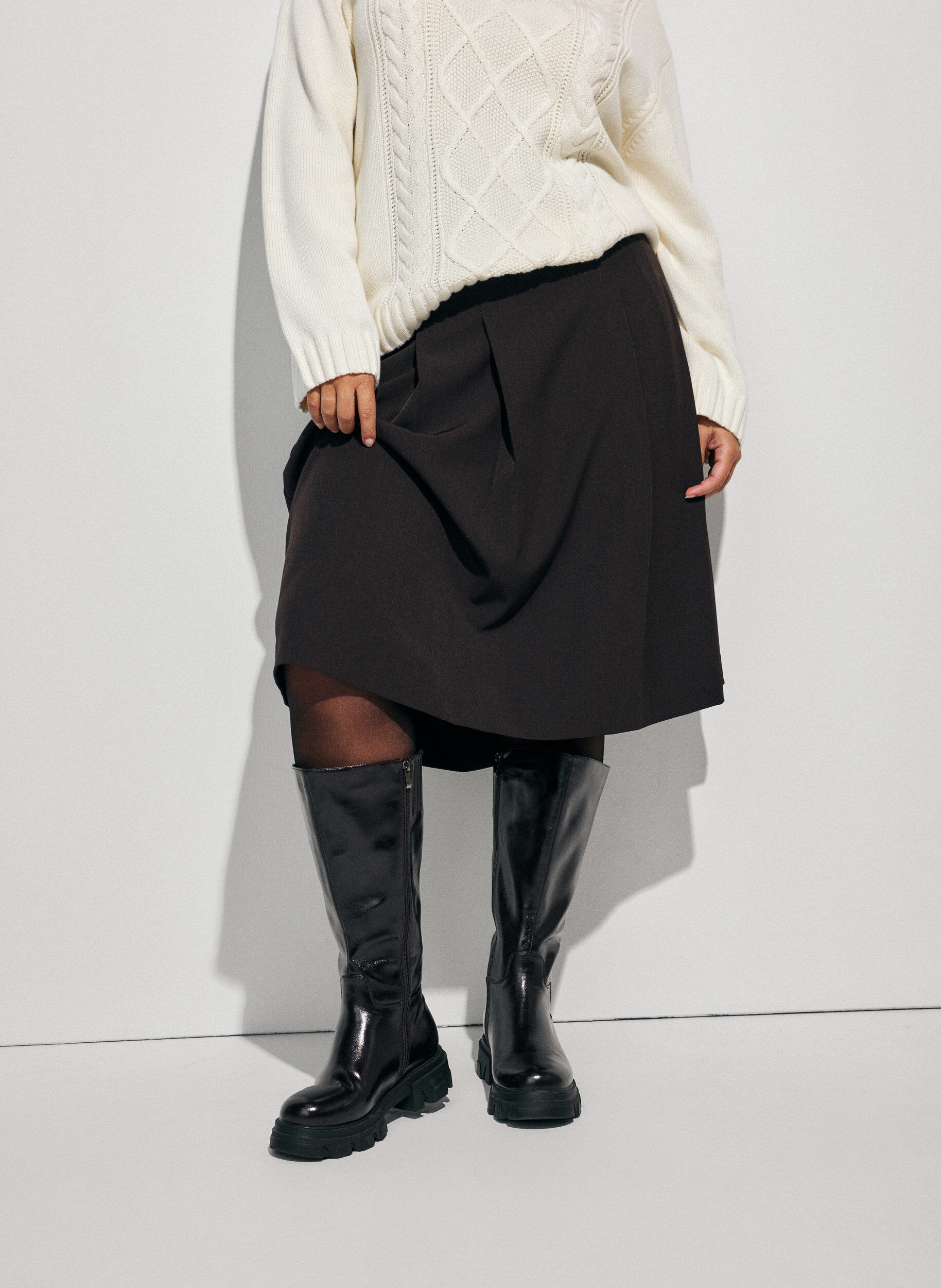 ZizzifashionKnee-length A-line skirt, Brown, Model image number 2