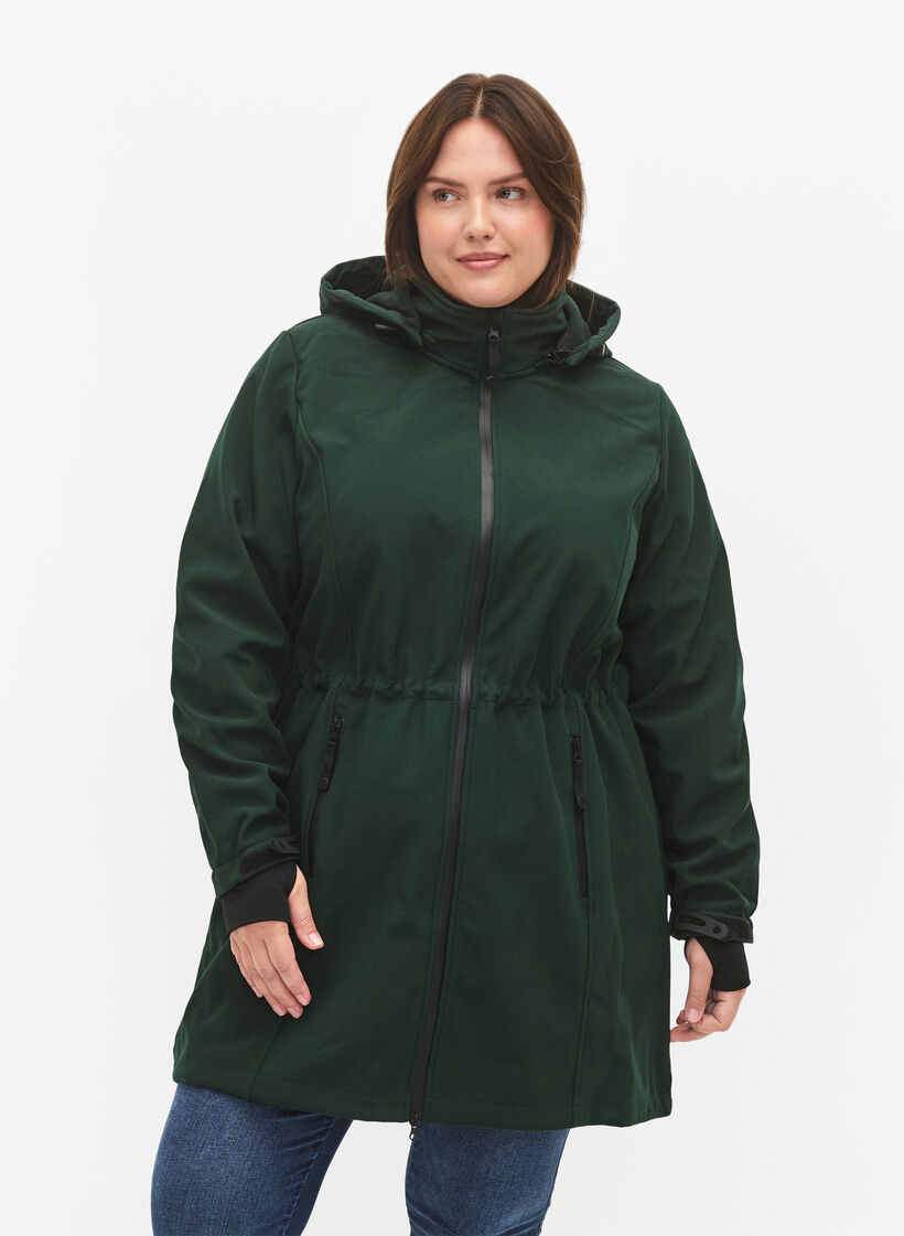 Softshell jacket with detachable hood, Green, Model image number 0