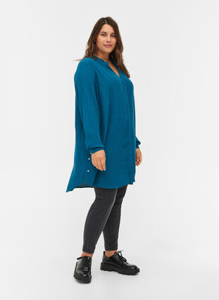 Viscose tunic with pearls, Moroccan Blue, Model image number 3