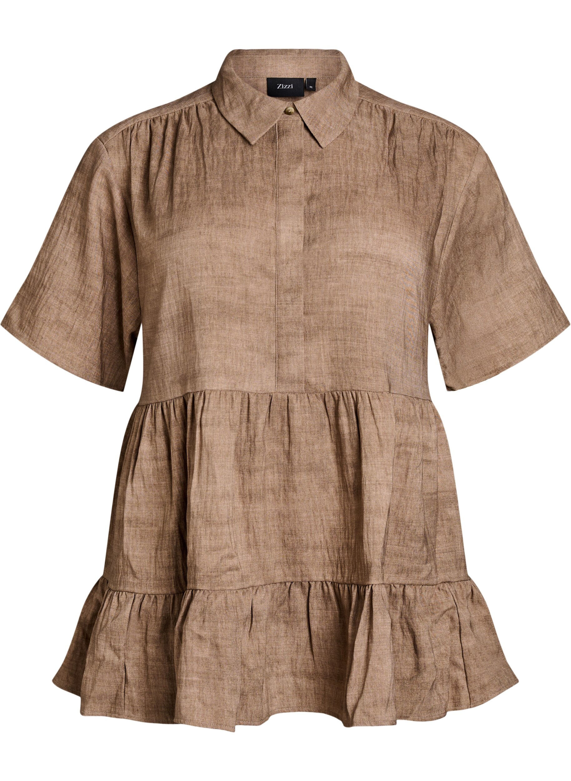 Zizzifashion Loose blouse with collar and buttons, Brown, Packshot image number 0