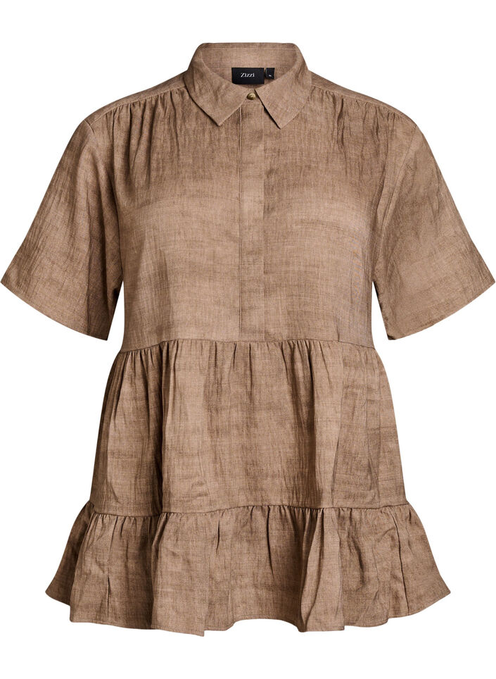 Loose blouse with collar and buttons, Brown, Packshot image number 0