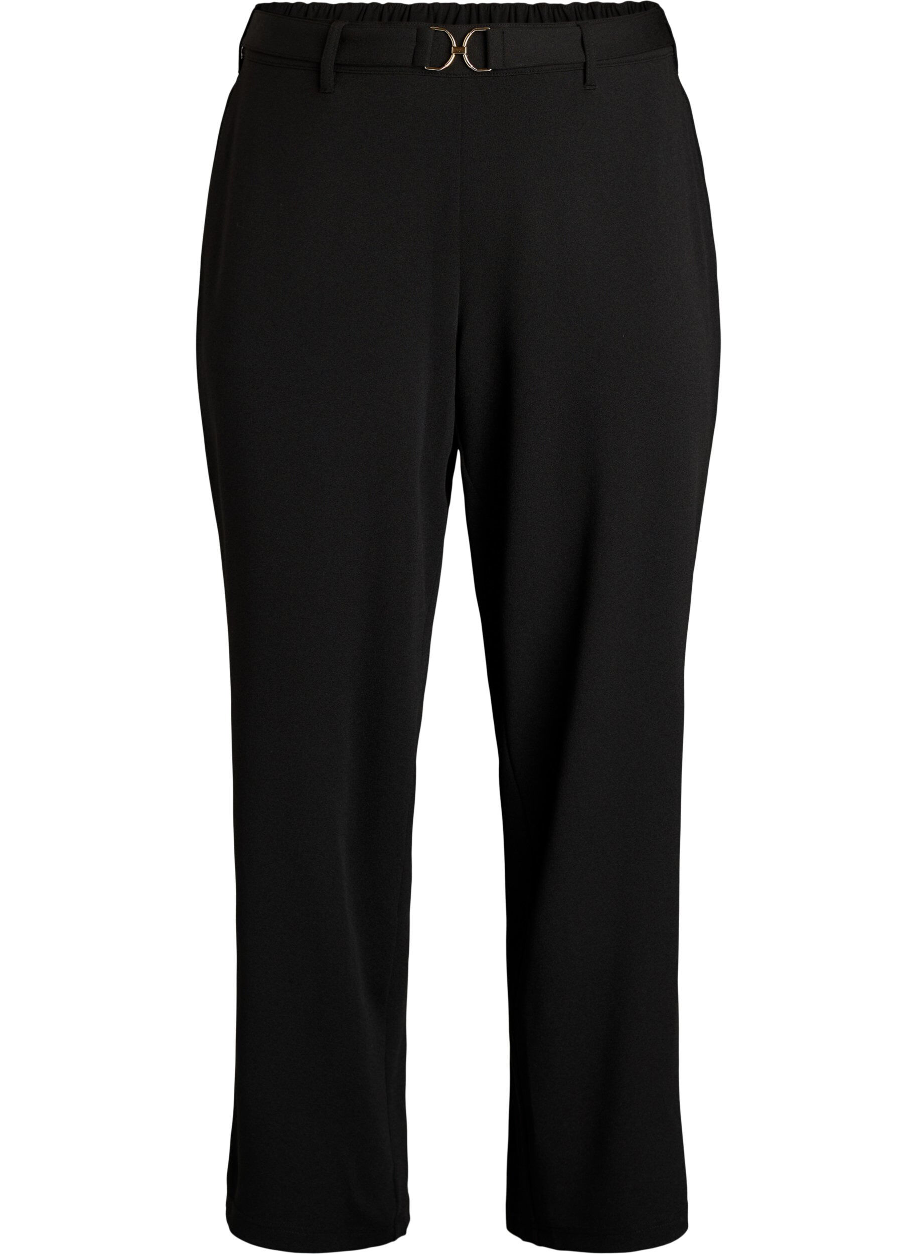 Zizzifashion High-waisted trousers with belt detail and gold buckle, Black, Packshot image number 0