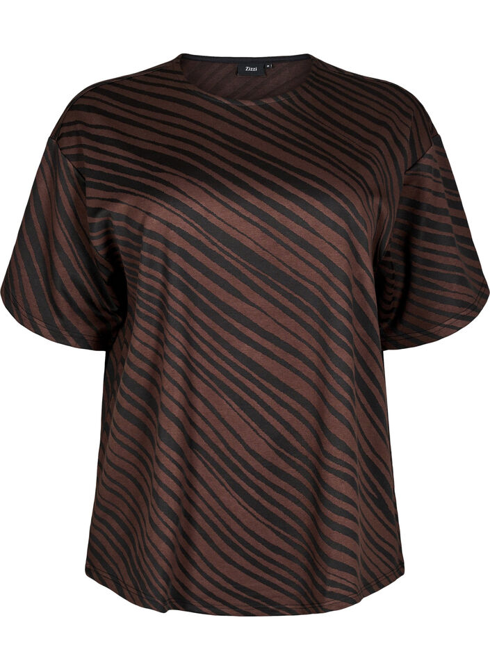 Oversize blouse with pattern, Brown, Packshot image number 0