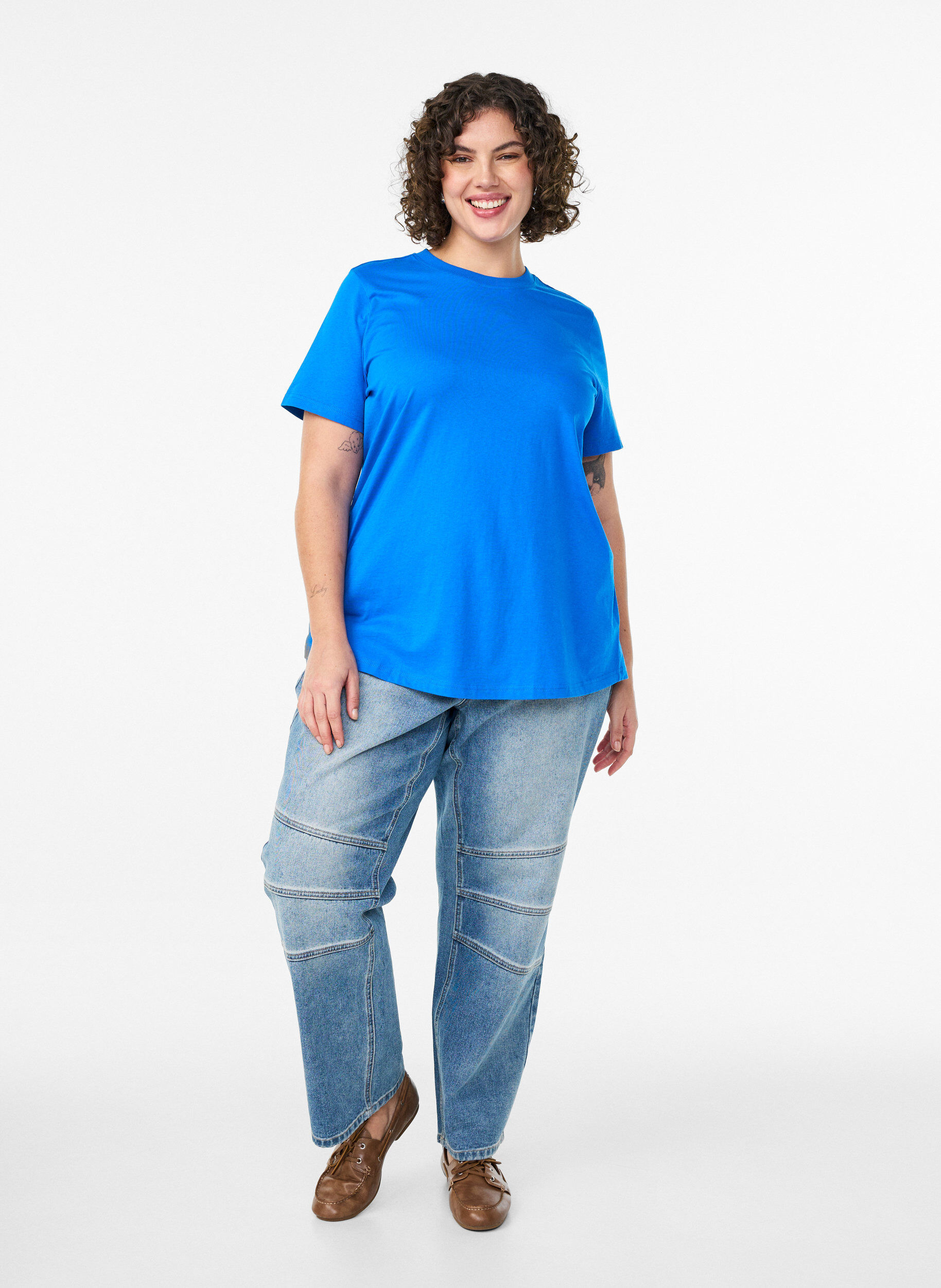 ZizzifashionBasic cotton T-shirt with round neck, Blue, Model image number 1