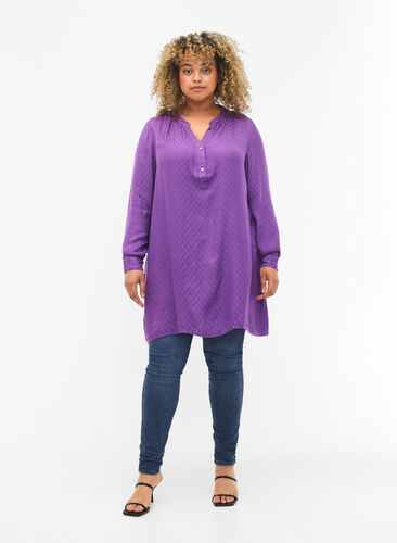 Viscose tunic with tone-on-tone pattern, Lavender Violet, Model image number 2