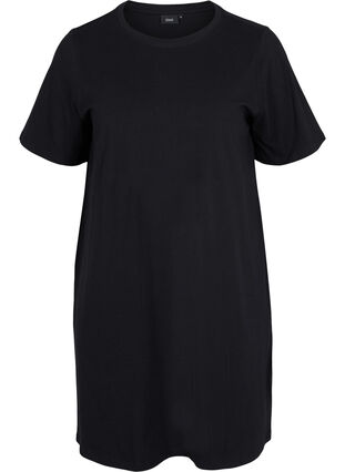 Solid t-shirt cotton nightdress, Black, Packshot image number 0