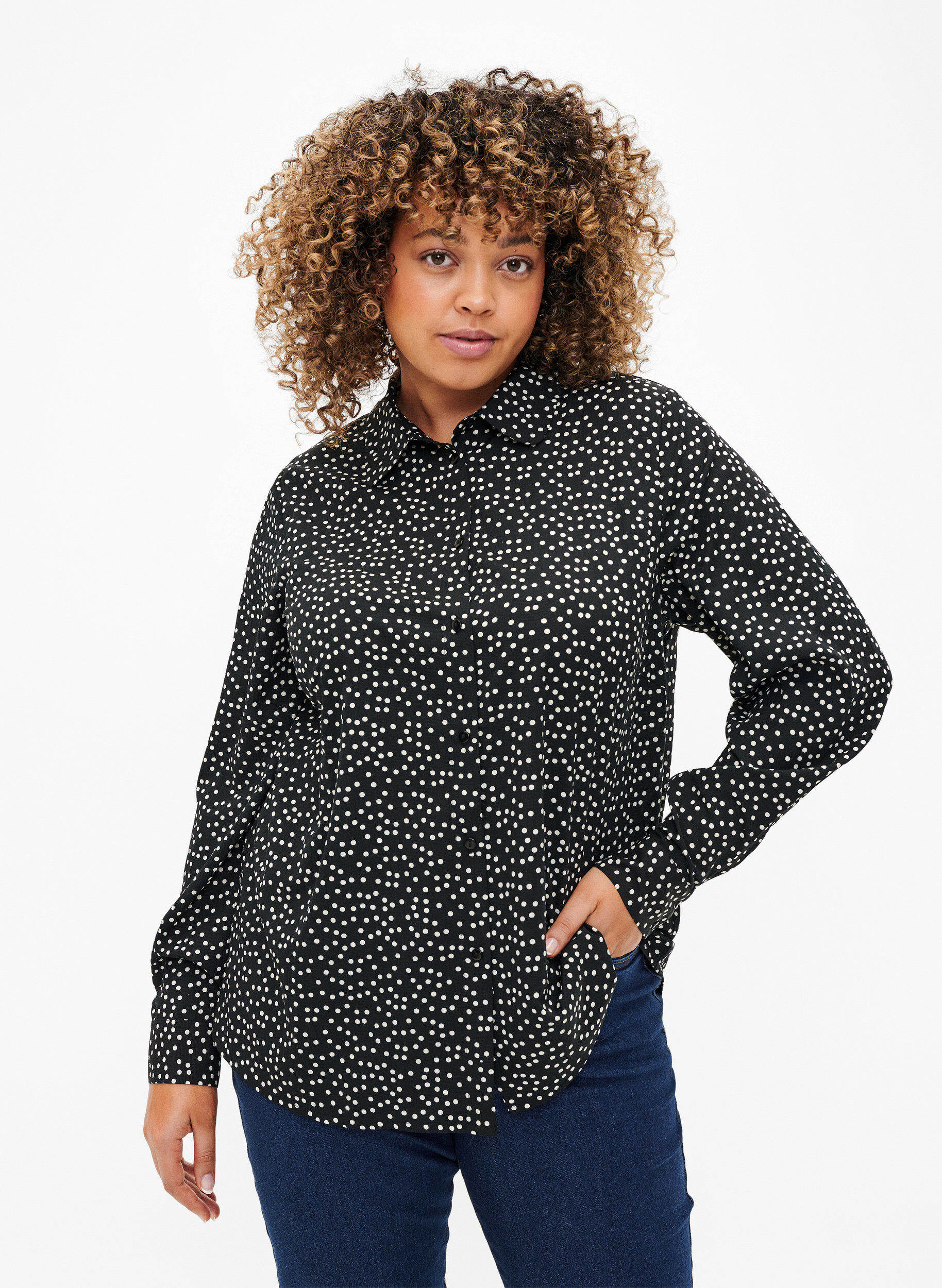 Zizzifashion FLASH - Shirt with dots, Black White Dot, Model image number 0