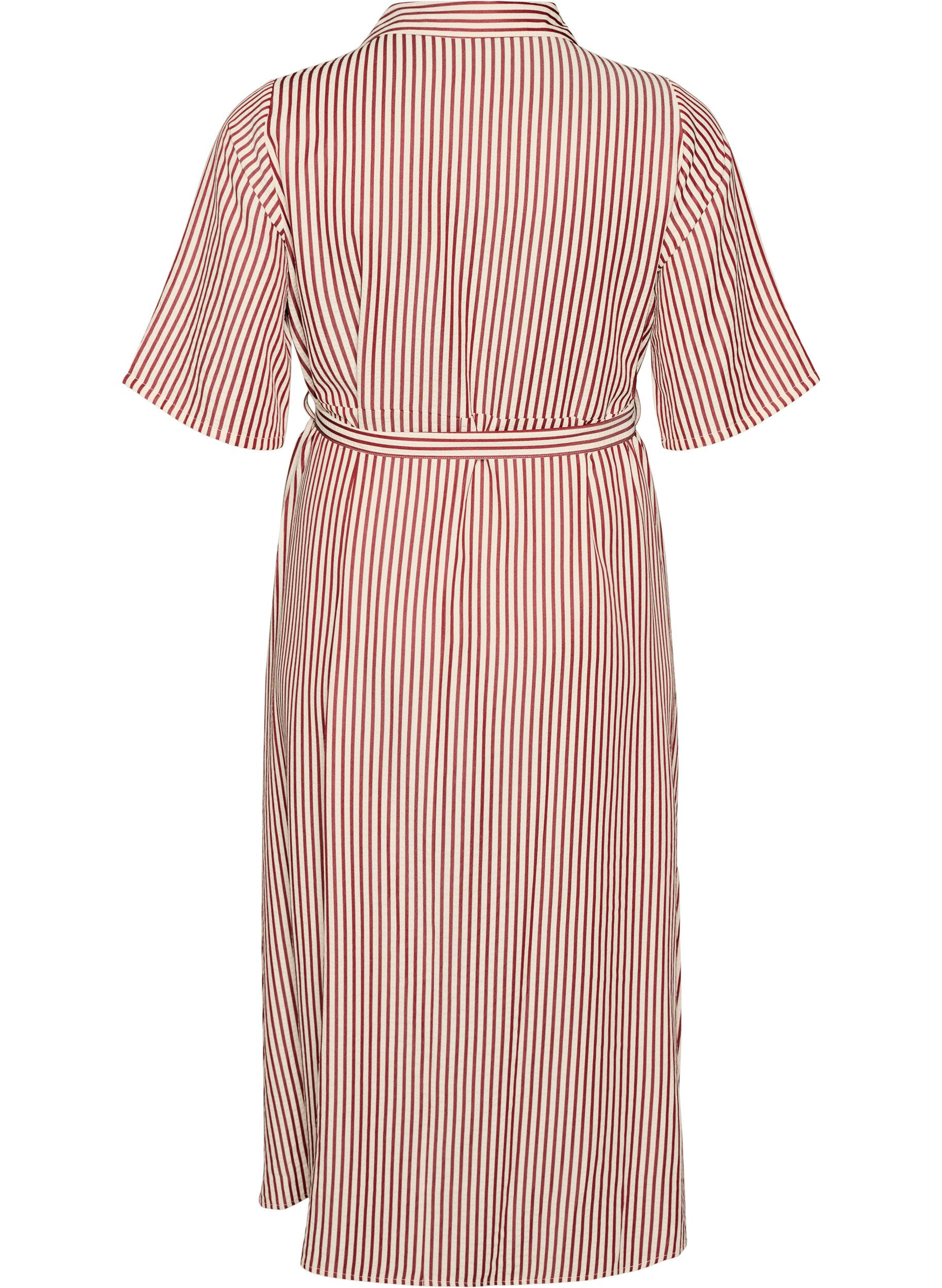 ZizzifashionAnkle-length shirt dress with tie belt and stripes, Red, Packshot image number 1