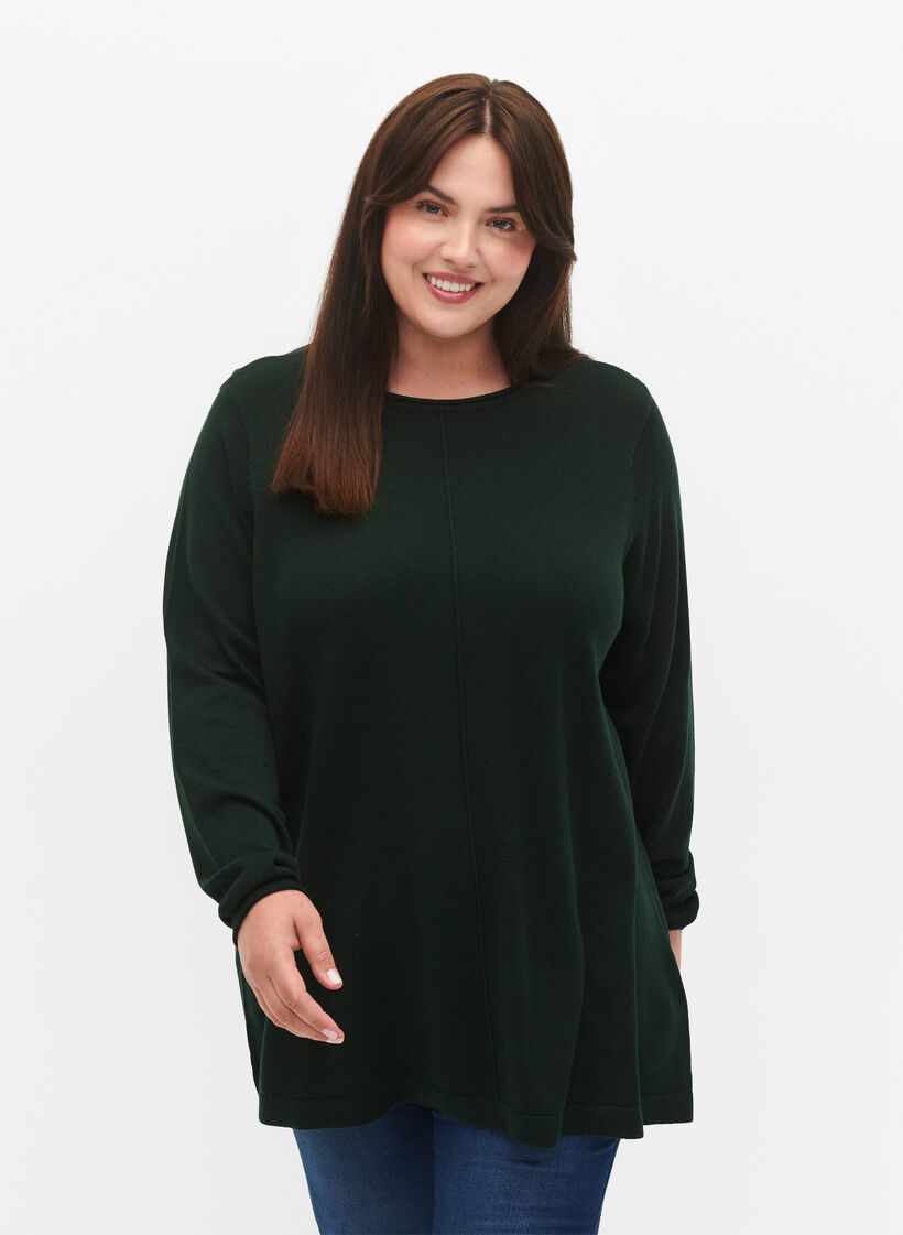 Knitted blouse in cotton-viscose blend, Green, Model image number 0