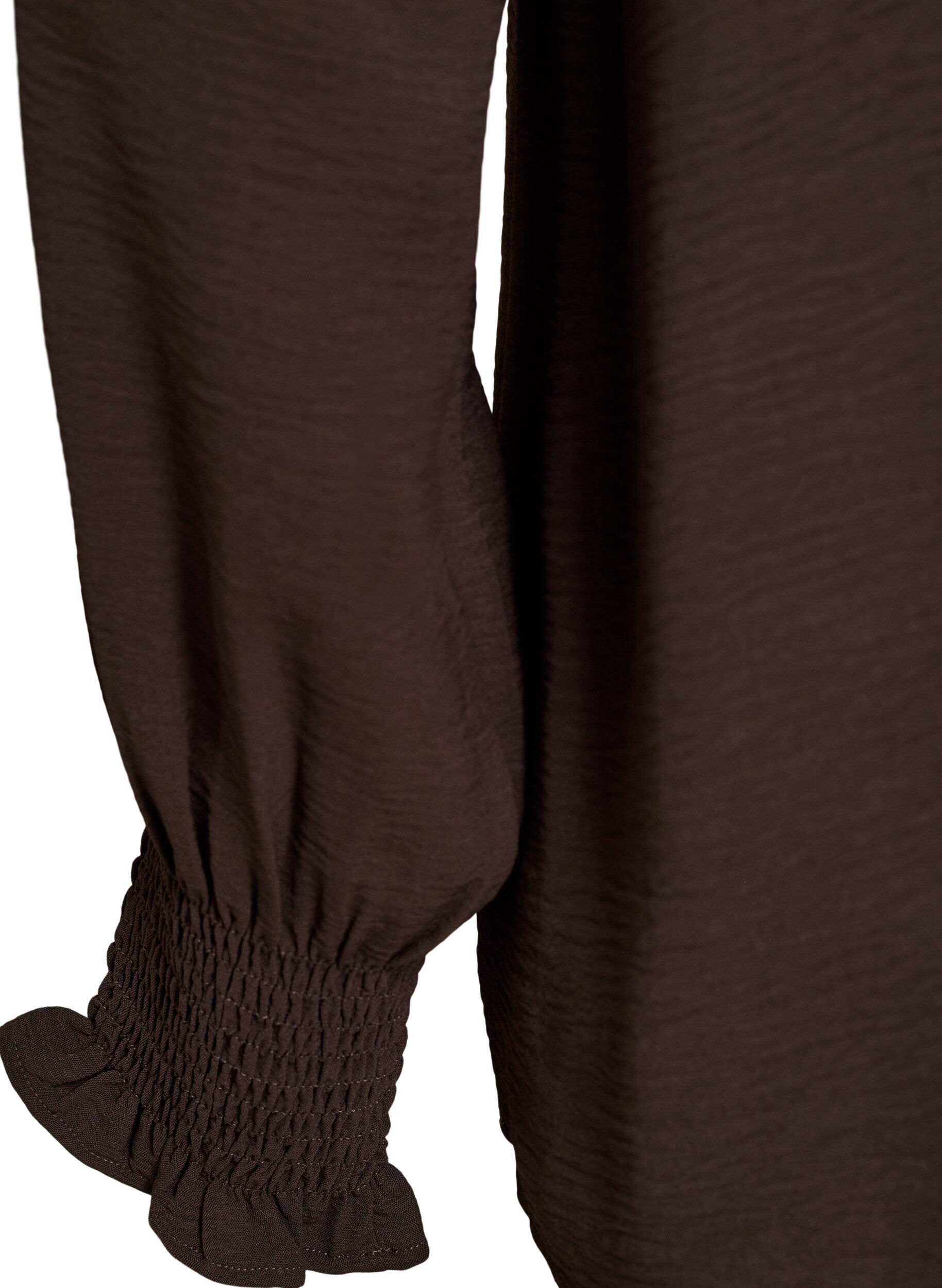 Zizzifashion Blouse with smock cuffs and V-neck, Brown, Packshot image number 3