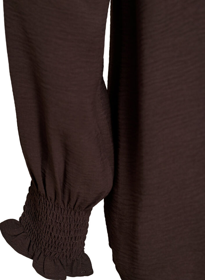 Blouse with smock cuffs and V-neck, Brown, Packshot image number 3